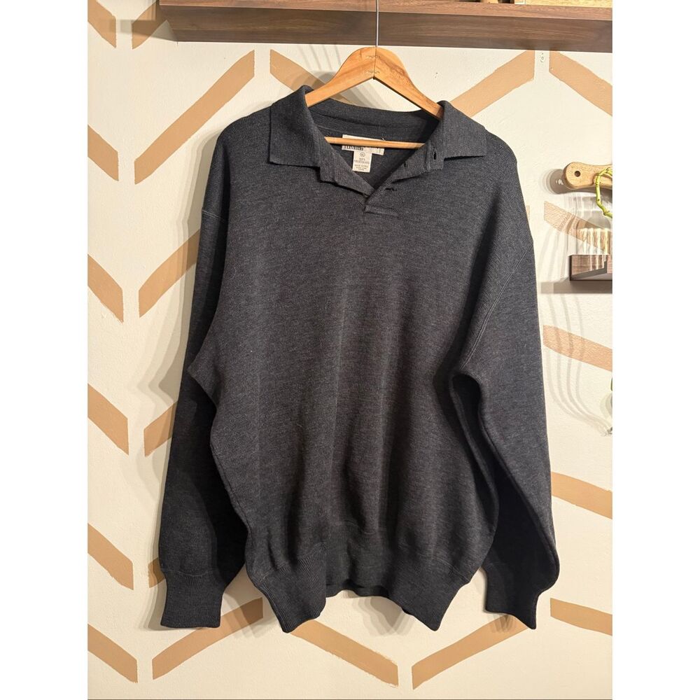 I Levrieri Dark Gray Merino Wool Knit Long‎ Sleeve Pullover Polo Sweater Size XL